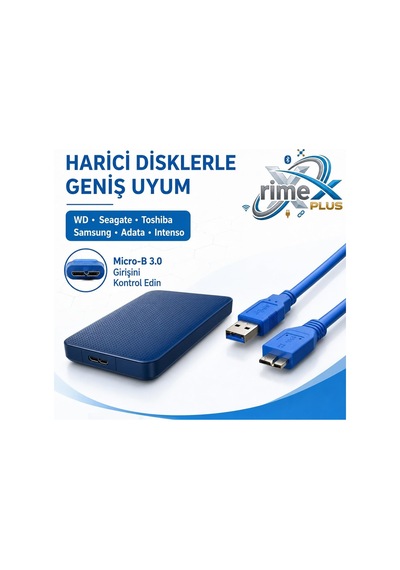 Primex Px-4120 Usb 3.0 30 Cm Taşınabilir Harddisk Kablosu, Usb-a To Micro-b Harici Disk Data Ve Güç Kablosu, Wd Seagate Toshiba Samsung Adata Intenso Uyumlu Kısa Usb 3.0 Hdd Ssd Bağlantı Kablosu