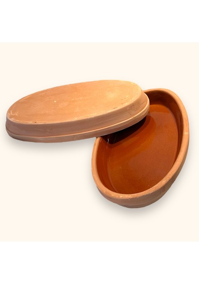 2'li Toprak Sırlı Oval Balık Güveci Pişirme Tavası 30x15x4 Toprak