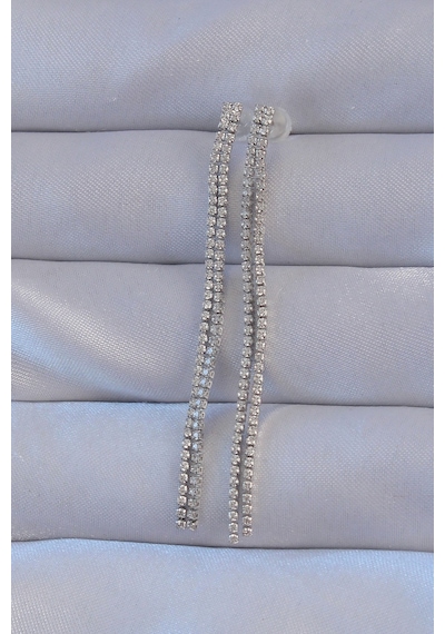 Ezoconcept Pirinç Gümüş Renk Zirkon Taşlı Su Yolu Model Küpe