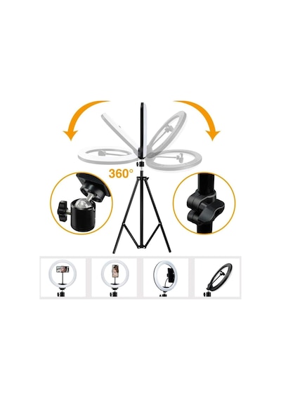 Youtuber Tiktok Çekim Işıklı Makyaj Işığı Ring Light 10 İnç Extra Büyük Boy Led 3 Renk 30 Mod 210 Cm