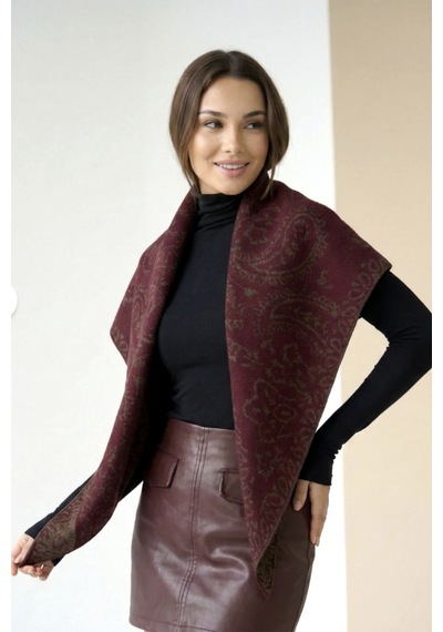 Remsa Kaşmir Örgü Desenli Üçgen Omuz Şalı 70x155 Cm 1301 Mürdüm Mürdüm