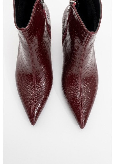 Luvishoes Luvi Shoes Noya Bordo Baskı Sivri Burun Kadın İnce Topuklu Bot Bordo
