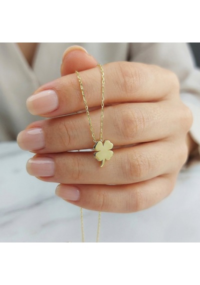 925 Ayar Gümüş Altın Kaplama Minimal Yonca Kolye Gold