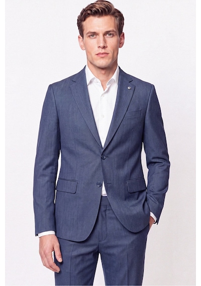 Efor Slim Fit Mono Yaka Çift Yırtmaç Yünlü İndigo Takım Elbise Tk 949