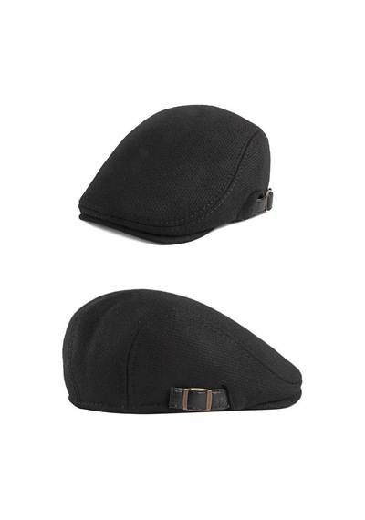 Valkyrie İtalyan Style Retro Balık Sırtı Erkek Kasket Şapka Tokalı Ayarlanabilir Erkek Koyu Siyah