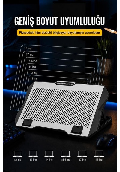 Premium Fan Birlik Donanım Laptop Soğutucu Ayarlanabilir Rgb Cf11 Gümüş