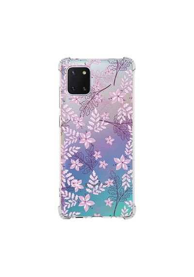 Samsung Galaxy Uyumlu A81 Köşe Korumalı Antişok Kapak Floral Pudra Tasarımlı Şeffaf Kılıf