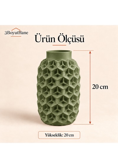 Dekoratif Vazo 20 Cm Geometrik Desenli Kuru Çiçek Ve Pampas Vazosu Açık Yeşil