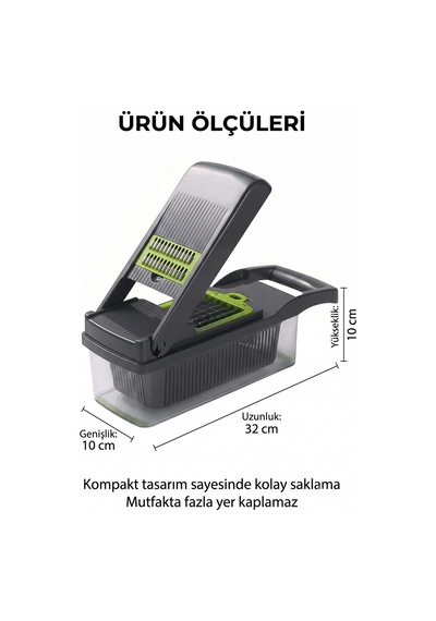 Fb-105 Çok Fonksiyonlu Doğrayıcı 12 Parçalı Sebze Doğrayıcı, Rende, Dilimleyici Ve Süzgeç Seti Siyah