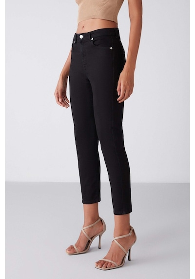 Grımelange Gına Kadın Skinny Fit Dar Paça Normal Bel Organik Pamuk Comfort Dokuma 5 Cepli Siyah Jeans