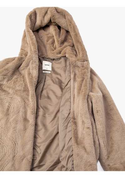 Koton Kapüşonlu Oversize Peluş Kısa Kaban Vizon 3wak00073ew Vizon