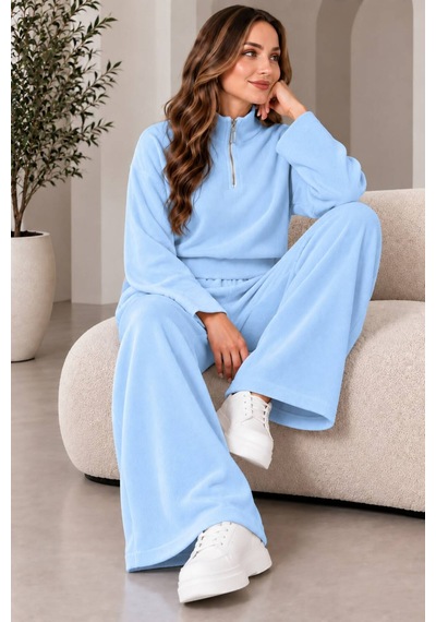 Aymiraa Kadın Triko İkili Takım Fermuarlı Sweatshirt Geniş Paça Pantolon Salaş Oversize Rahat Günlük Takım Mavi Mavi Aymiraa Kadın Triko İkili Takım Fermuarlı Sweatshirt Geniş Paça Pantolon Salaş Oversize Rahat Günlük Takım Mavi Mavi
