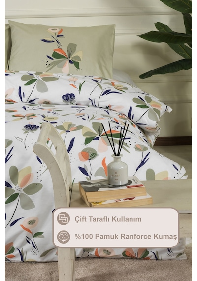 Elart Mary Nevresim Takımı Çift Kişilik %100 Pamuk Ranforce Lastikli Çarşaf 200x220 Cm Yeşil Yeşil