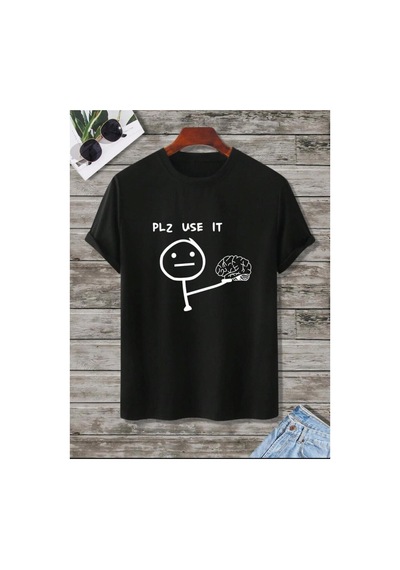 Medinenur Plz Use It Detaylı Basic T-shirt Siyah