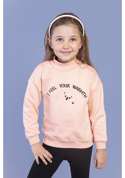 Toontoy Kız Çocuk Nakışlı Balıkçı Yaka Pamuklu Sweatshirt Somon