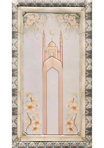 Cami Ve Çiçek Desenli Pudra Pembe Bambu Namaz Seccadesi 80x130 Cm Renkli