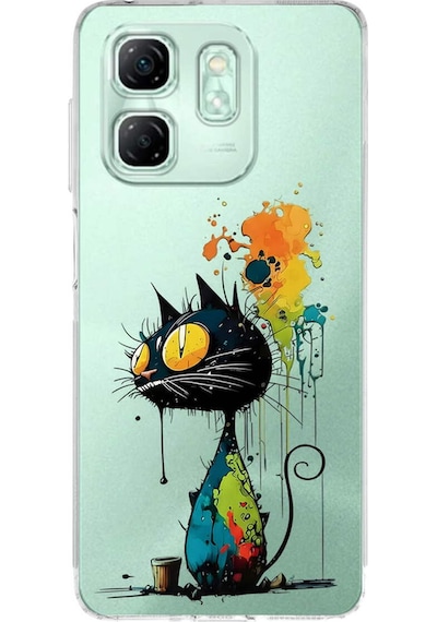 Infinix Smart 9 İle Uyumlu Splash Kedi Tasarımlı Şeffaf Silikon Kılıf Şeffaf