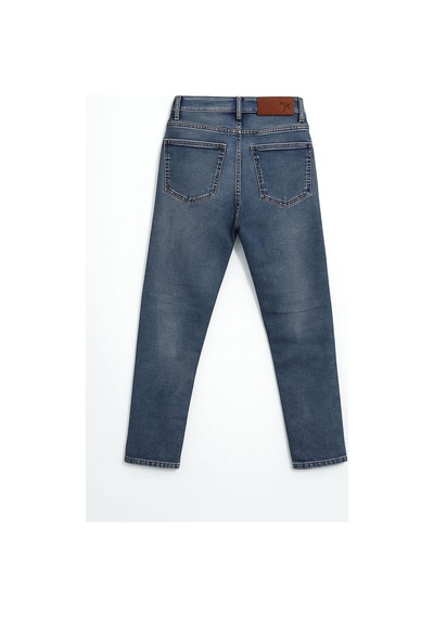Kadın Yüksek Bel Slim Fit Likralı Mavi Jean Pantolon Mavi