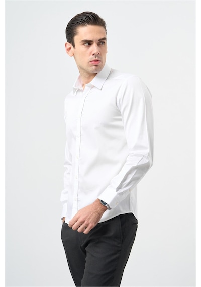 İmza Beyaz Uzun Kol Düz Bez Ayağı 032 Sert Yaka Classic Slim Fit Gömlek 1004245324 Beyaz