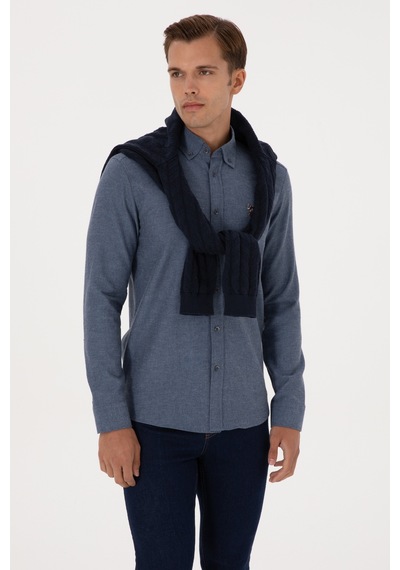 U.S. Polo Assn. Erkek İndigo Uzun Kollu Basic Gömlek 50307686-VR028 U.S. Polo Assn. Erkek İndigo Uzun Kollu Basic Gömlek 50307686-VR028