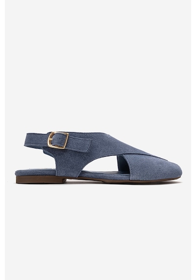 Luvishoes Monaro Kot Mavi Süet Hakiki Deri Kadın Sandalet