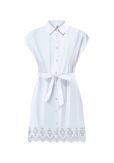 ONLY Onllou Lıfe Emb S/s Shırt Dress Ptm Beyaz Cok Renklı