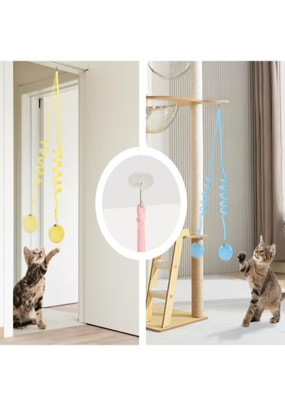 Tineke Yapışkanlı Yaylı Elastik Toplu Kedi Oyuncağı Yakalama Oyunu 1 Adet