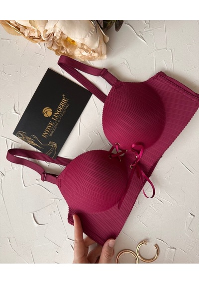 Jennifer Balensiz Push-up Destekli Lazer Kesim Dikişsiz Önden Bağ Bordo
