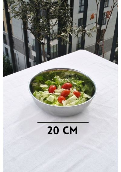 1 Adet Paslanmaz Çelik Bol Kase 20 Cm Salata Tabağı Salata Kasesi Gümüş