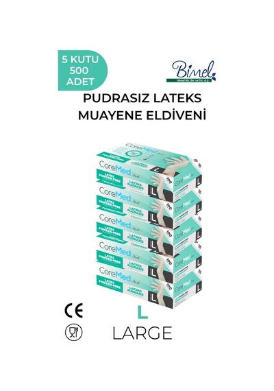 Lateks Pudrasız Muayene Eldiveni L-5 Paket 100'lü