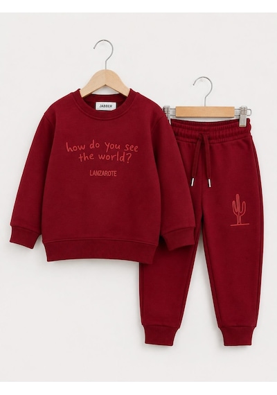 Eray Alp Kids Unisex Çocuk Bordo Eşofman Takımı Günlük Rahat Kombin