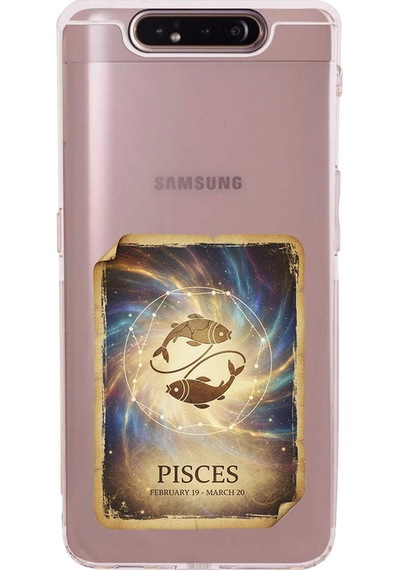 Samsung Galaxy A90 İle Uyumlu Burç Kartları Balık Tasarımlı Şeffaf Silikon Kılıf Şeffaf