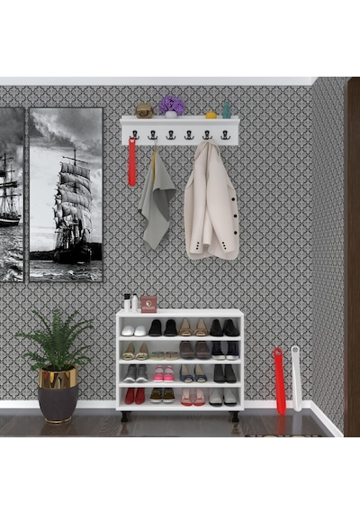 Kenzlife Ayakkabılık Galoş4 Byzbyz 53 080 32 Kapaklı 4 Raflı 16 Çift Ayakkabı Kapasitesi Ahşap
