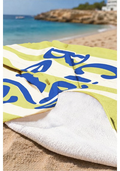 Çizgili Ciao Bella Yeşil Beyaz Plaj Havlusu-modern Minimalist Marine Hızlı Kuruyan Mikrofiber Havlu Çok Renkli