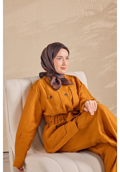 Silk Home Twill İpek Flow Lines Eşarp Çikolata Kahve 90x90 Çok Renkli