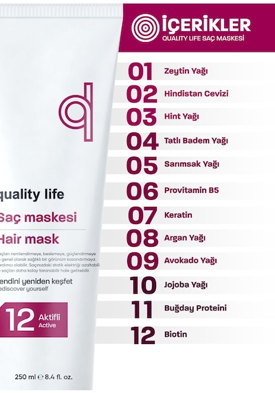 Quality Life Ql 8 Aktifli Aşırı Yıpranmış ve Kuru Saçlar İçin Saç Maskesi 250 ML