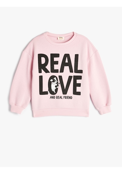 Koton Sweatshirt Slogan Baskılı Uzun Kollu Şardonlu Pembe 5wkg10045ak Gül