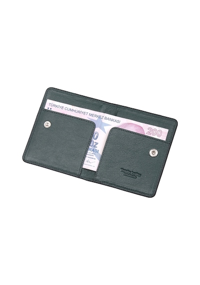 Ancora Leather Hakiki Deri Para Bölmeli Çıtçıtlı Portföy-unisex-26210 Siyah - Yeşil