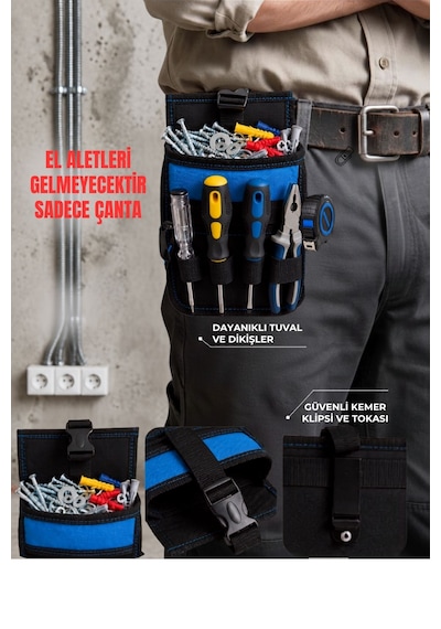 Bel Tipi Alet Çantası Hırdavat Çantası Çivi Vida Dübel Kesesi Çok Fonksiyonlu Organizer 13cmx22cmx7cm