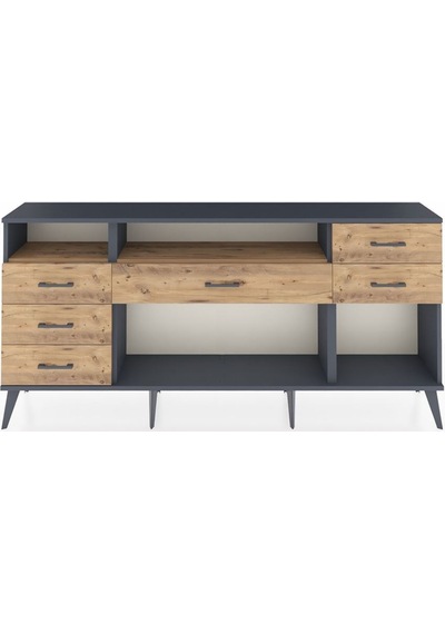 Arges Konsol 2 Raflı 6 Çekmeceli 176x30x83 Antrasit-çam/çam Çam/çam Arges Konsol 2 Raflı 6 Çekmeceli 176x30x83 Antrasit-çam/çam Çam/çam