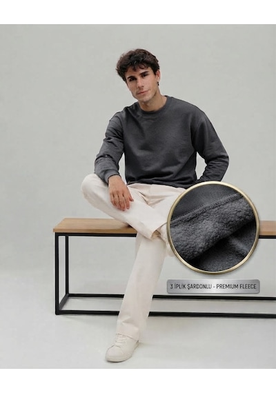 Km Collections Erkek Kışlık Sweatshirt 3 İplik Antrasit