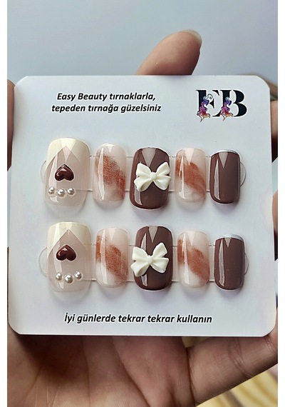 24 Adet French Orta Uzun Takma Tırnak Seti Yapıştırıcı Bant Hediyeli Dz118 Karışık