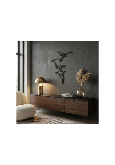 Martıların Dansı Metal Duvar Tablosu - Metal Duvar Sanatı - Siyah - 55 X 75 Cm