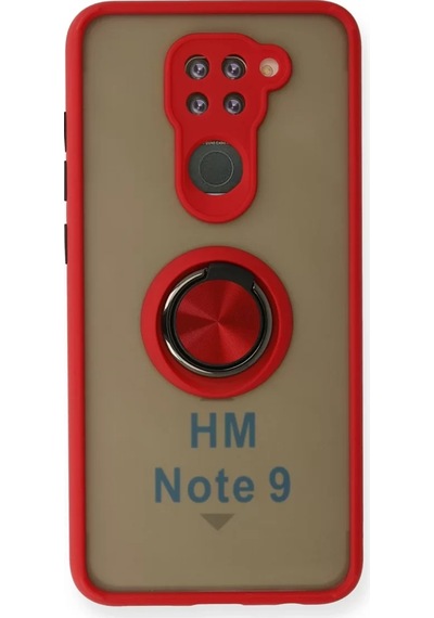 Newface Xiaomi Redmi Note 9 Kılıf Montreal Yüzüklü Silikon Kapak - Kırmızı Resimdeki