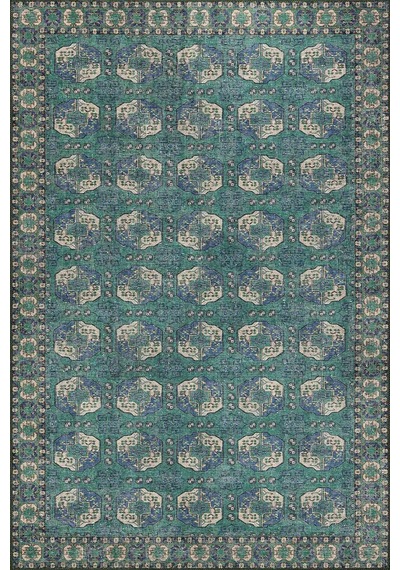 Artloop Relic Yeşil / Mavi Vintage Dokulu Klasik Desenli Dokuma Tabanlı Şönil Halı Al 472 Yeşil - Mavi