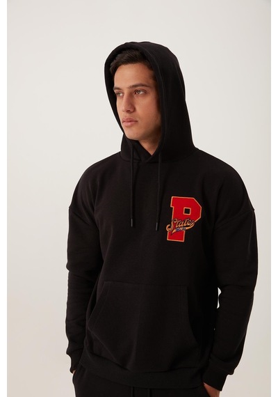 Polostate Erkek Kapüşonlu 3 İplik Sweatshirt Siyah