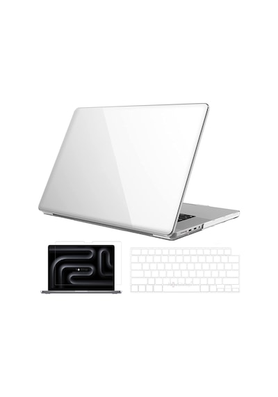 Novstrap Apple Uyumlu MacBook Pro 14 İnç M4 A3401 A3112 A3185 İle Parlak Kılıf + Şeffaf Klavye Kılıfı + Film Şeffaf