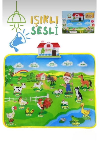 Eğitici Çiftlik Halısı - Sesli ve Işıklı Dokunmatik Bebek Aktivite Oyun Matı 48x60 CM