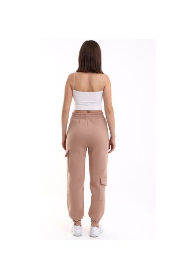 Winmoda34 Kadın Jogger Kalın 3 İplik Yandan Cepli Kargo Eşofman Altı Bisküvi
