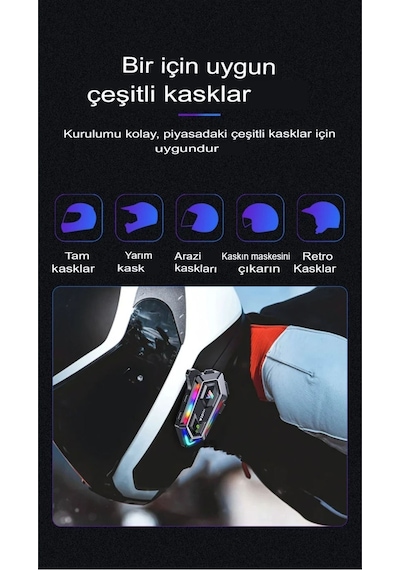 2 Intercom Bağlantılı Rgb Işıklı Bluetooth Motosiklet Kask Kulaklık Bt5.3 Stereo Su Geçirmez